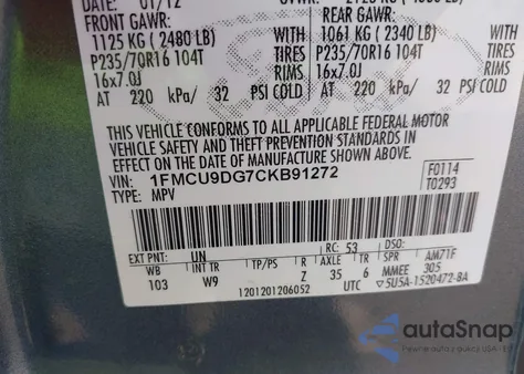 2012 Ford Escape Xlt from USA, damaged, VIN 1FMCU9DG7CKB91272